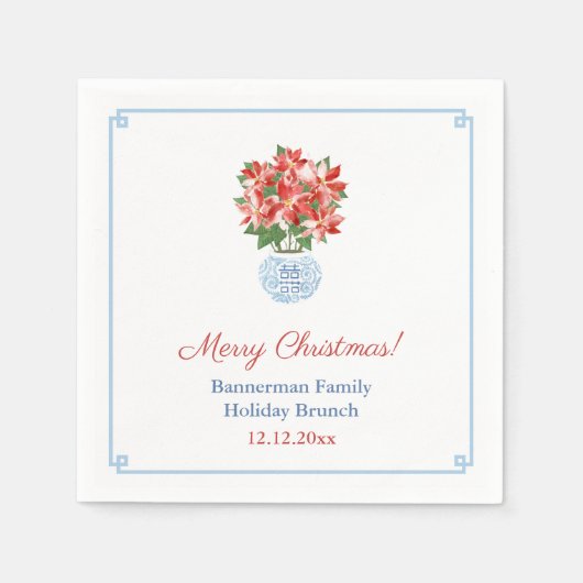 Chic Red Poinsettia Weihnachtsfeier Pflanze Serviette (Vorderseite)