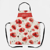 Chic red poppies script name apron schürze (Vorderseite)