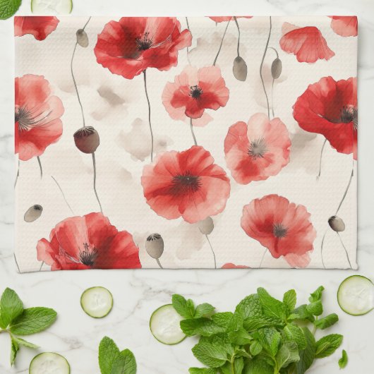 Chic red poppies script name geschirrtuch (Gefaltet)