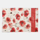Chic red poppies script name  geschirrtuch (Horizontal)
