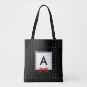 Chic Red Ribbon Black Polka Dot Muster Monogramm Tasche (Vorderseite)