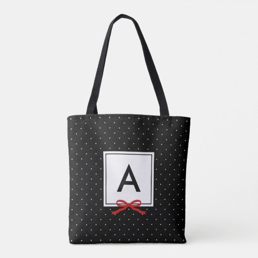 Chic Red Ribbon Black Polka Dot Muster Monogramm Tasche (Rückseite)
