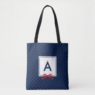 Chic Red Ribbon Blue Polka Dot Muster Monogram Tasche