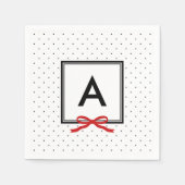 Chic Red Ribbon Polka Dot Pattern Monogramm Serviette (Vorderseite)