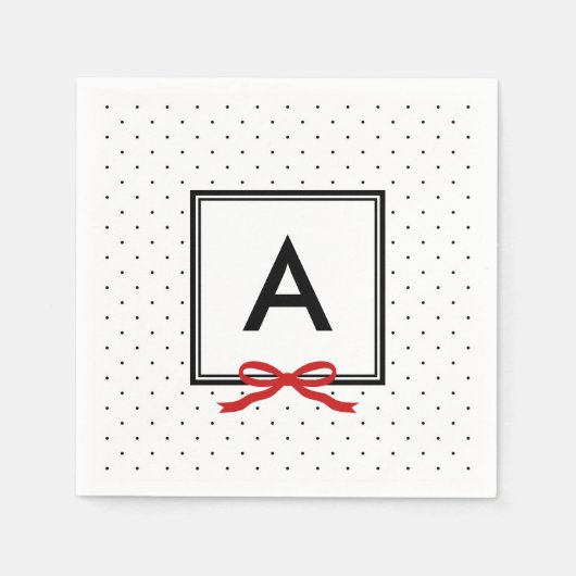 Chic Red Ribbon Polka Dot Pattern Monogramm Serviette (Vorderseite)