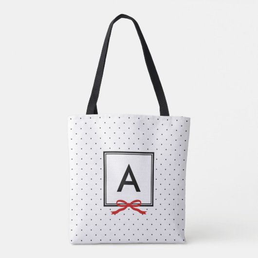 Chic Red Ribbon Polka Dot Pattern Monogramm Tasche (Rückseite)