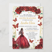 Chic Red Roses Floral Princess Quinceañera Einladung (Vorderseite)