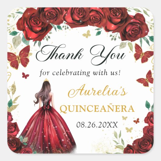 Chic Red Roses Floral Quinceañera Princess Sticker (Vorderseite)