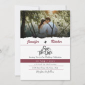Chic Red Ruby Save the Date, platzieren Sie Ihr Fo Einladung (Vorderseite)