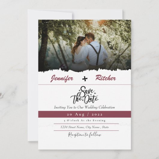Chic Red Ruby Save the Date, platzieren Sie Ihr Fo Einladung (Vorderseite)