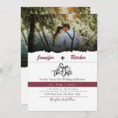 Chic Red Ruby Save the Date, platzieren Sie Ihr Fo Einladung (Vorne/Hinten)