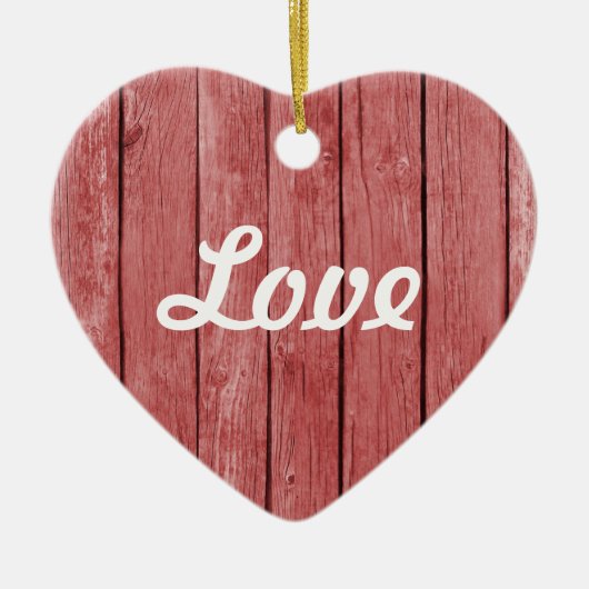 Chic Red Rustic Wood Keramikornament (Vorne)