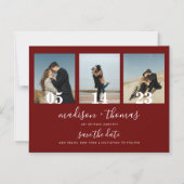 Chic Red Script 3 Foto Wedding Save the Date Magneteinladung (Vorderseite)