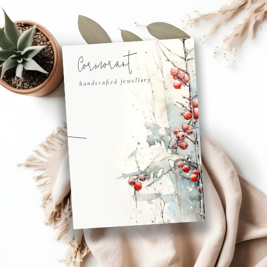 Chic Red Snow Winter Berries Necklace Holder Visitenkarte