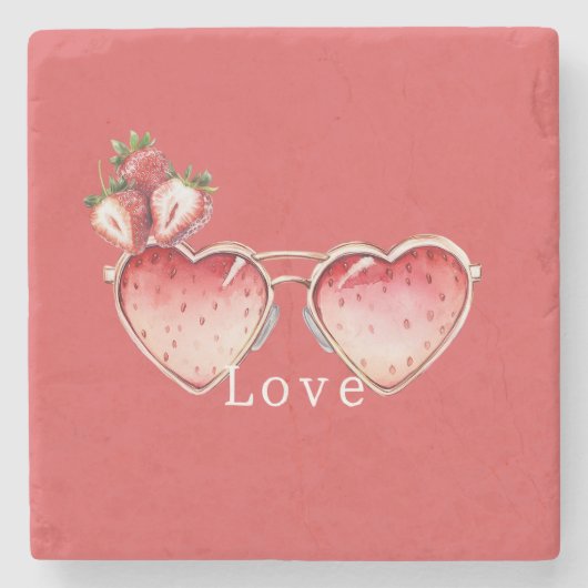 Chic Red Strawberry Heart Colored Glasses Steinuntersetzer (Vorderseite)