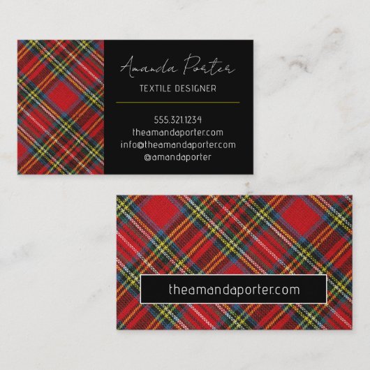Chic Red Tartan Kariert Business Card Visitenkarte (Vorne/Hinten)