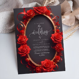 Chic Red Turkish Rose golden Frame Wedding Einladung