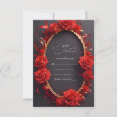 Chic Red Turkish Rose golden Frame Wedding RSVP Karte (Vorderseite)
