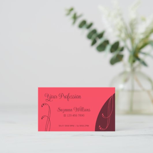 Chic Red und Burgund Ornamental Squigglg Verziert Visitenkarte (Stehend Vorderseite)