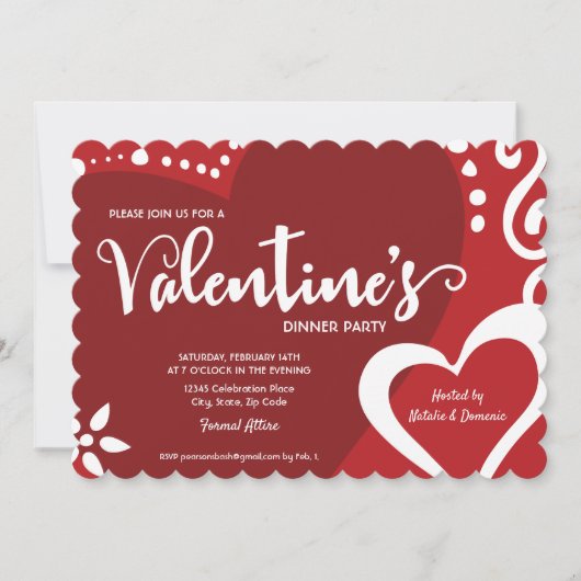 Chic Red Valentine Dinner Party Einladung (Vorderseite)