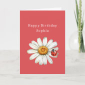 Chic Red White Daisy Flower Ladybug Birthday Karte (Vorderseite)