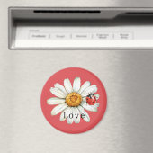 Chic Red White Daisy Flower Ladybug Love Magnet (In Situ (Geschirrspüler))