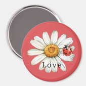 Chic Red White Daisy Flower Ladybug Love Magnet (Vorderseite/Rückseite)