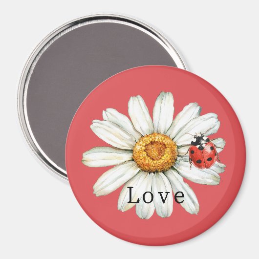 Chic Red White Daisy Flower Ladybug Love Magnet (Vorderseite/Rückseite)