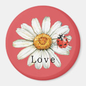Chic Red White Daisy Flower Ladybug Love Magnet (Vorne)