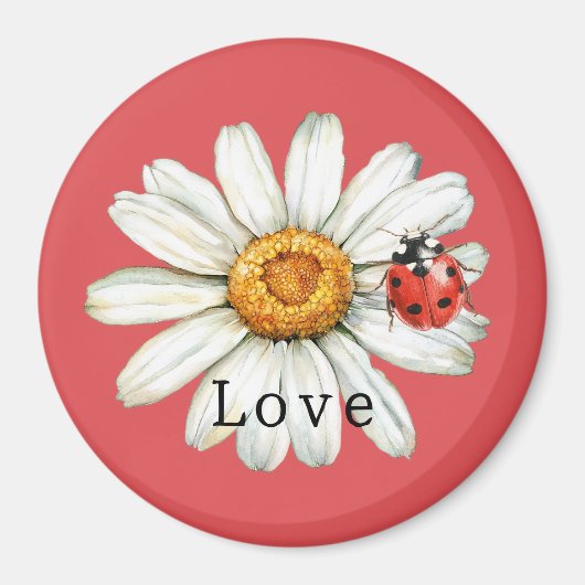 Chic Red White Daisy Flower Ladybug Love Magnet (Vorne)