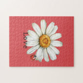 Chic Red White Daisy Flower Ladybug Puzzle (Horizontal)