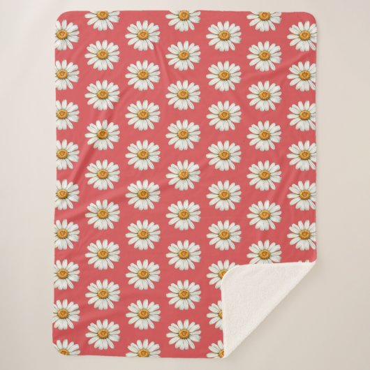 Chic Red White Daisy Flowers Birthday Sherpadecke (Vorderseite)