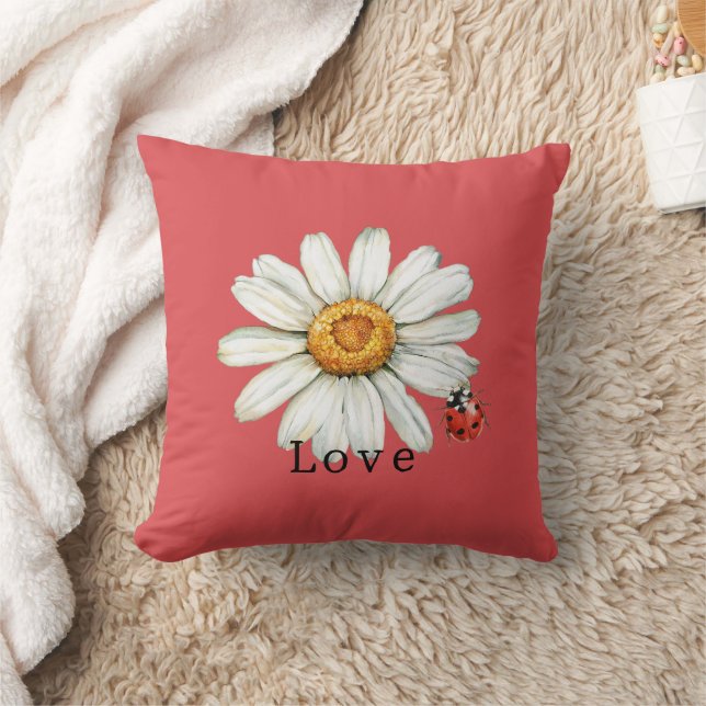 Chic Red White Daisy Flowers   Kissen (Decke)