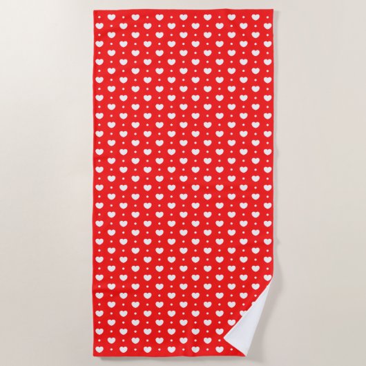 Chic Red White Hearts Pattern Family Beach Handtuc Strandtuch (Vorderseite)