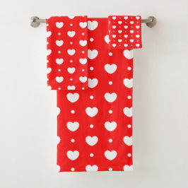 Chic Red White Hearts Pattern Girl Bath Handtuch S Badhandtuch Set