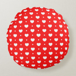 Chic Red White Hearts Pattern Girl Round Pillow Rundes Kissen