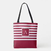 CHIC RED WHITE STRIPE Square Letter Monogram Tasche (Rückseite)