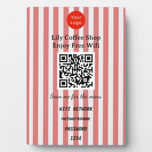Chic Red & White Stripes QR Code Wifi Fotoplatte (Vorderseite)