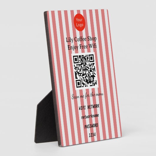 Chic Red & White Stripes QR Code Wifi Fotoplatte (Seite)