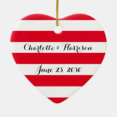 Chic Red White Stripes Skriptnamen Weihnachten Keramik Ornament (Hinten)
