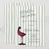 Chic Red Wine Glass Green Striped Einladung (Vorne/Hinten)