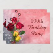 Chic Red & Yellow Roses 100. Geburtstag Einladung (Vorne/Hinten)