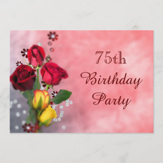 Chic Red & Yellow Roses 75. Geburtstag Einladung