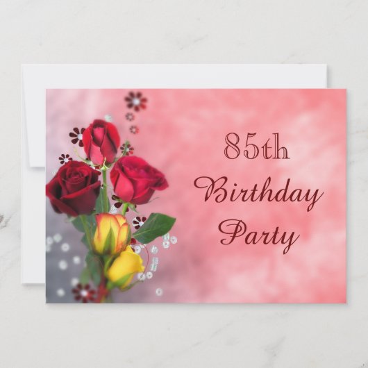 Chic Red & Yellow Roses 85. Geburtstag Einladung (Vorderseite)