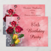 Chic Red & Yellow Roses 85. Geburtstag Einladung (Vorne/Hinten)