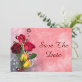 Chic Red & Yellow Roses Birthday Save The Date (Stehend Vorderseite)