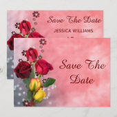 Chic Red & Yellow Roses Birthday Save The Date (Vorne/Hinten)