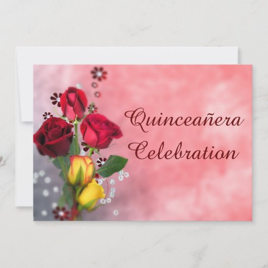 Chic Red & Yellow Roses Quinceñera Celebration Einladung (Vorderseite)