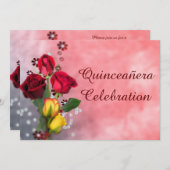 Chic Red & Yellow Roses Quinceñera Celebration Einladung (Vorne/Hinten)