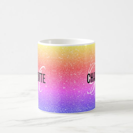 Chic Regenbogen Glitzer Monogramm Name Kaffee Tass Kaffeetasse (Mittel)